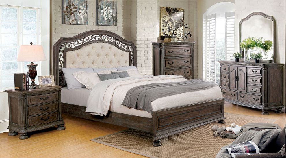 Transitional style button tufted king bed by Furniture of America
