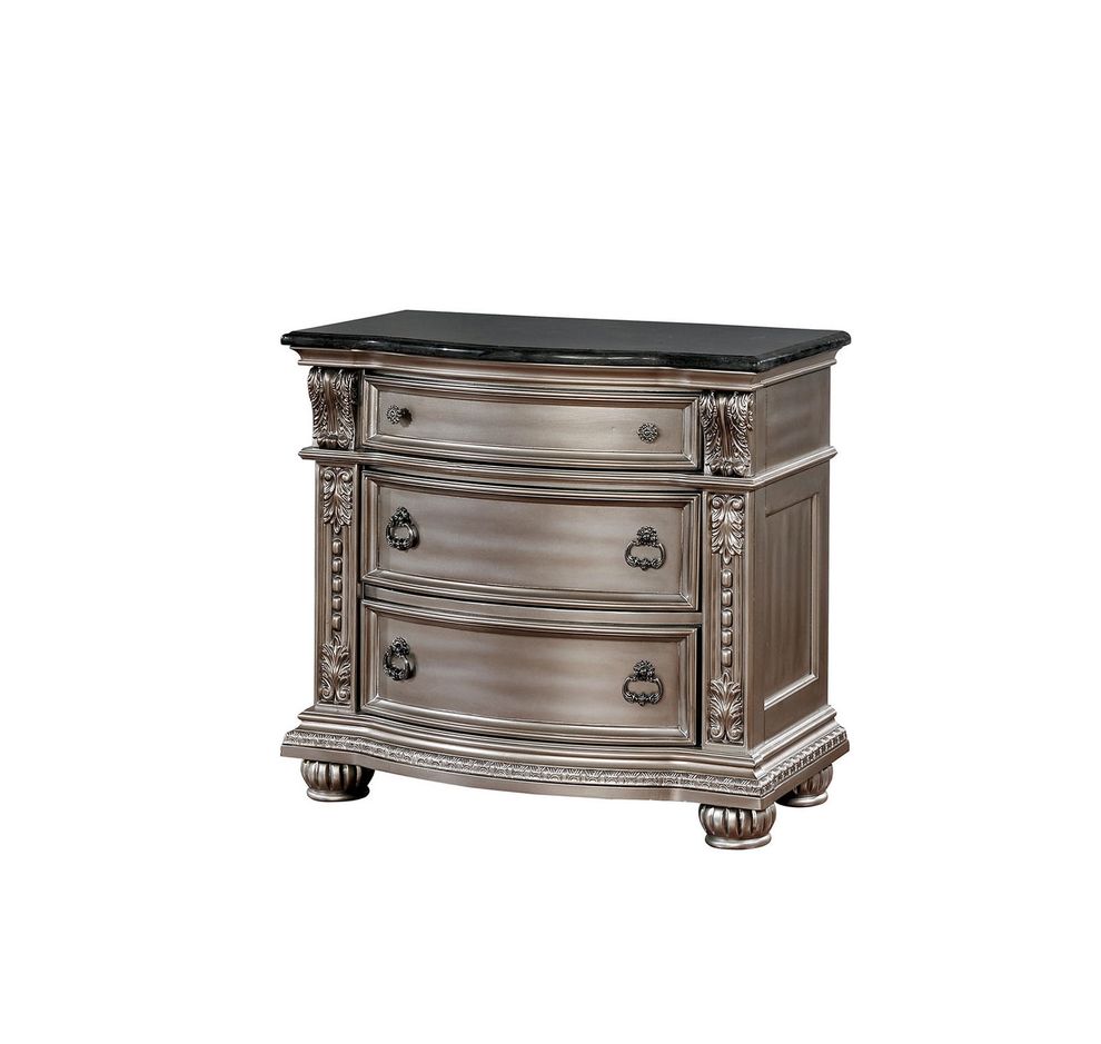 Classic champagne nightstand w/ marble top by Furniture of America