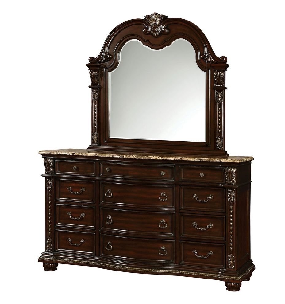 Brown cherry dresser w/ marble top by Furniture of America