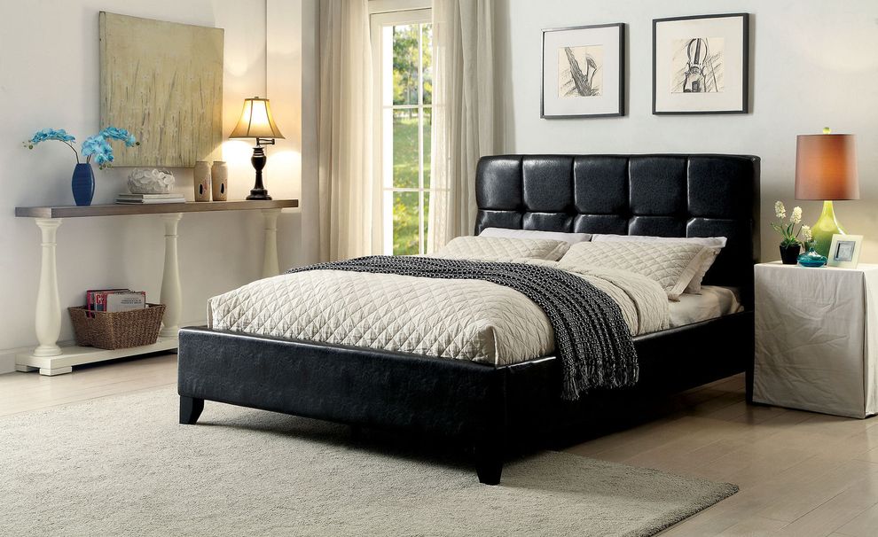 Simple platform bed w/ biscuit style headboard by Furniture of America