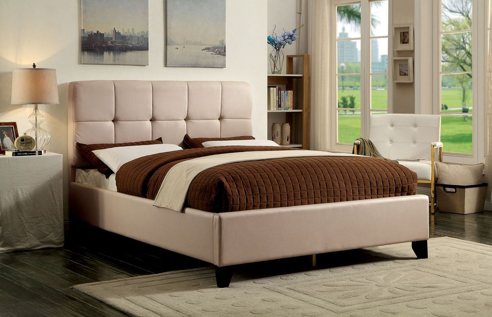 Simple platform bed w/ biscuit style headboard by Furniture of America