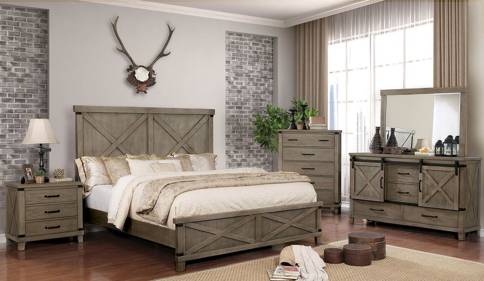 Plank style transitional gray finish king bed by Furniture of America