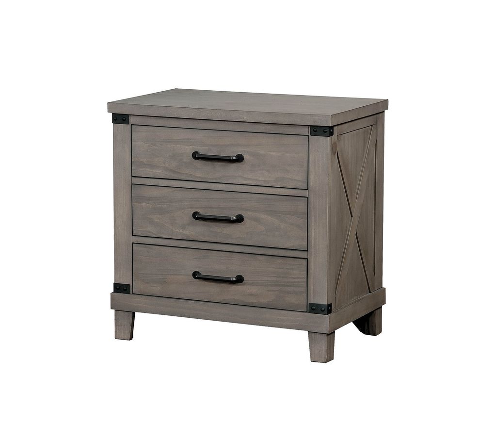 Plank style transitional gray finish nightstand by Furniture of America