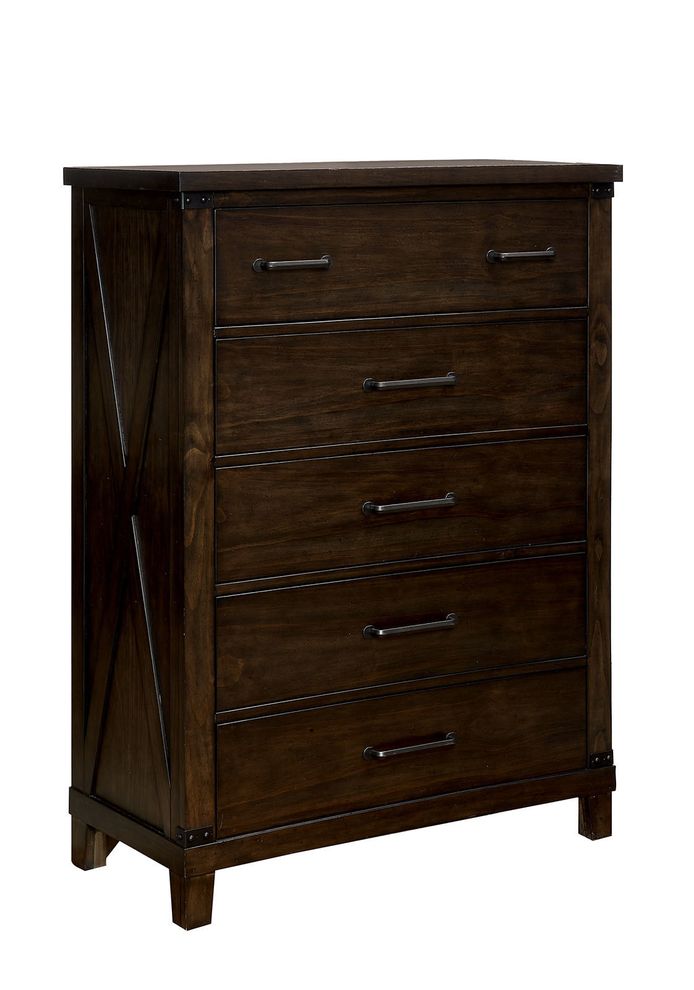 Plank style transitional dark walnut finish chest by Furniture of America