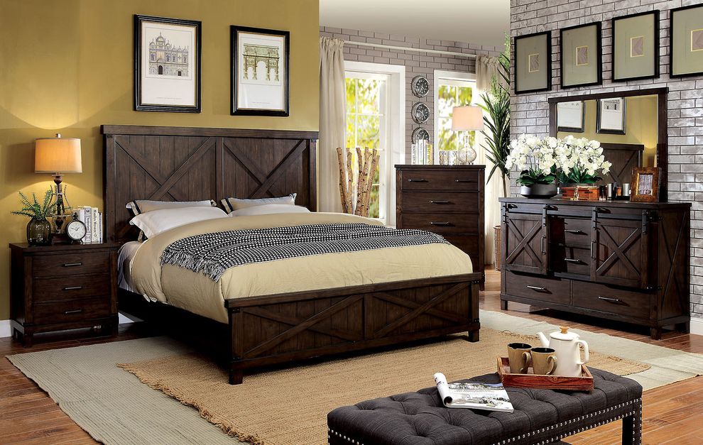 Plank style transitional dark walnut finish king bed by Furniture of America