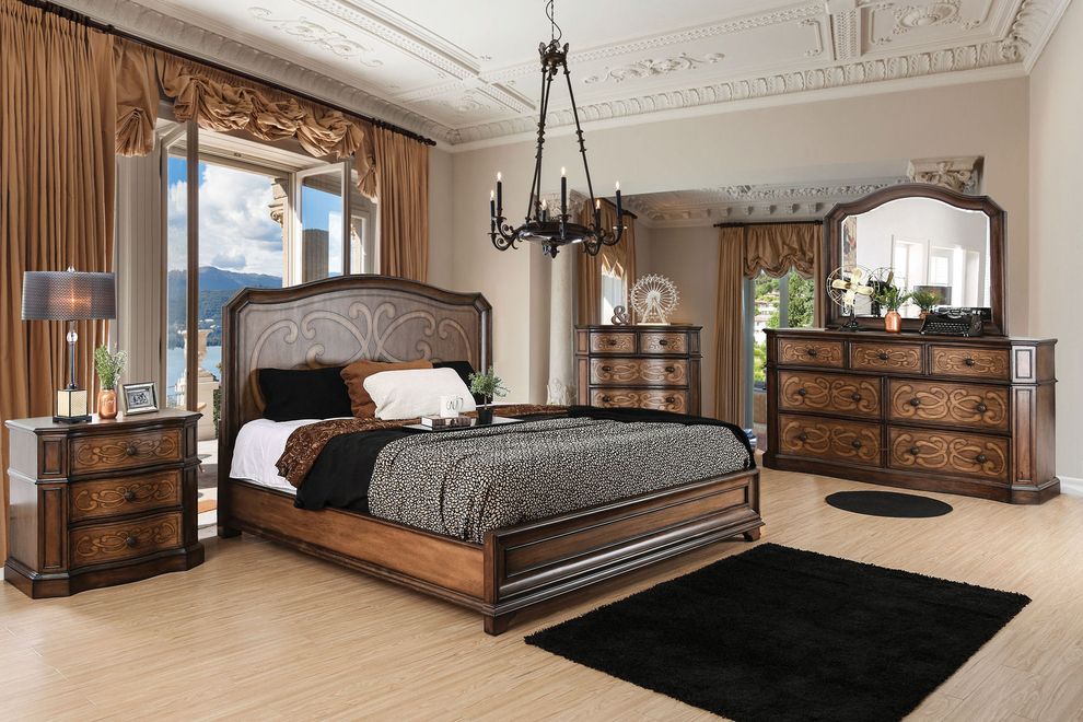 Transitional style chestnut finish king bed by Furniture of America