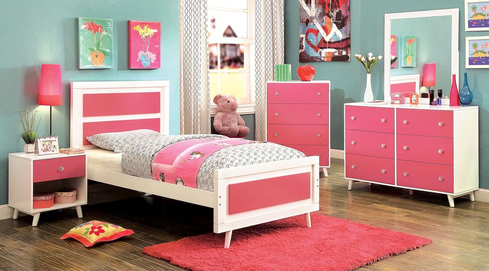Pink & white contemporary style kids bedroom by Furniture of America
