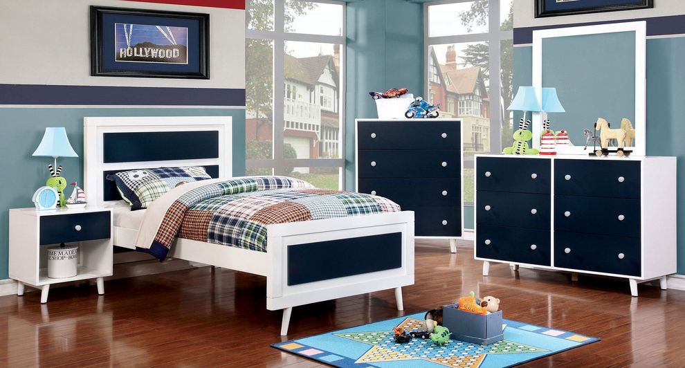 Blue & white contemporary style kids bedroom by Furniture of America