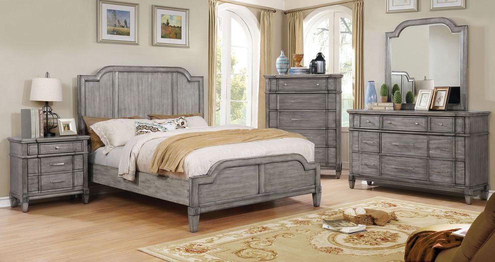 Wooden panel style headboard gray finish bed by Furniture of America
