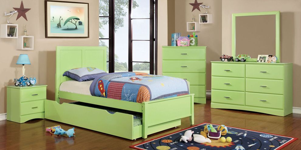 Green finish kids bedroom in transitional style by Furniture of America