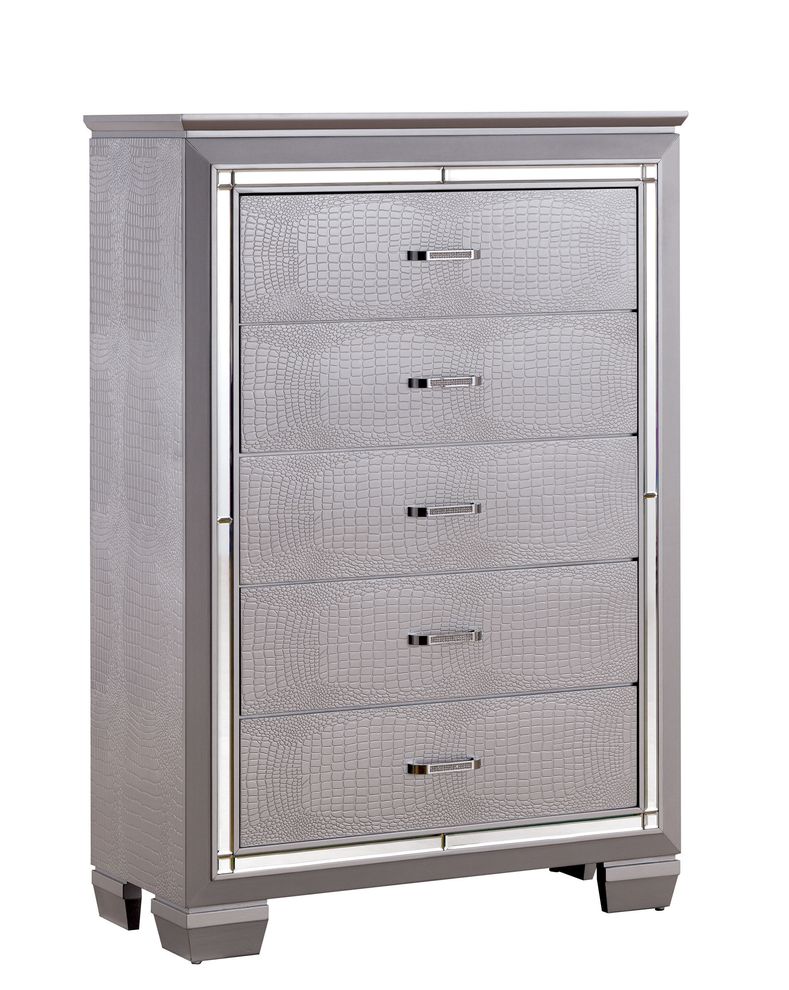 Silver crocodile leatherette chest by Furniture of America
