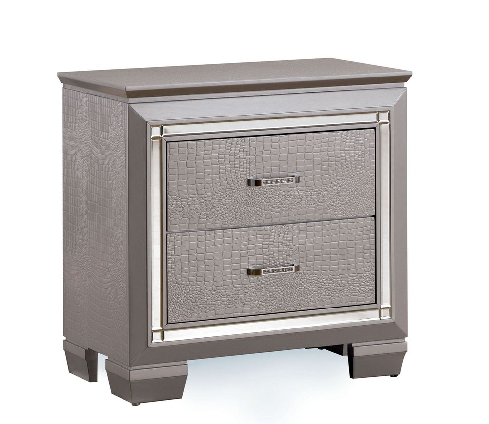Silver crocodile leatherette nightstand by Furniture of America