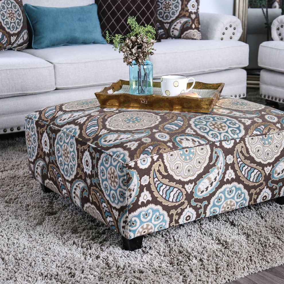Brown/Pattern Transitional Ottoman by Furniture of America