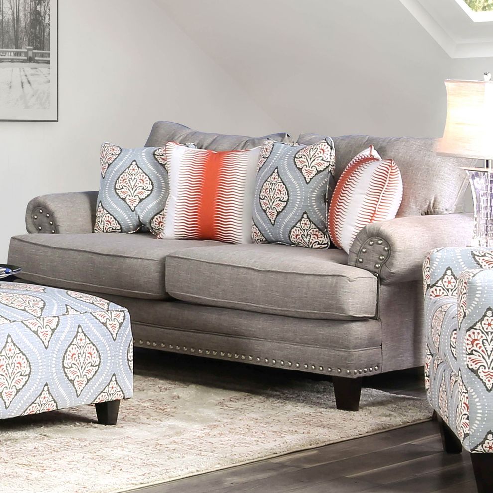 Gray/Orange/Light Blue Transitional Love Seat by Furniture of America