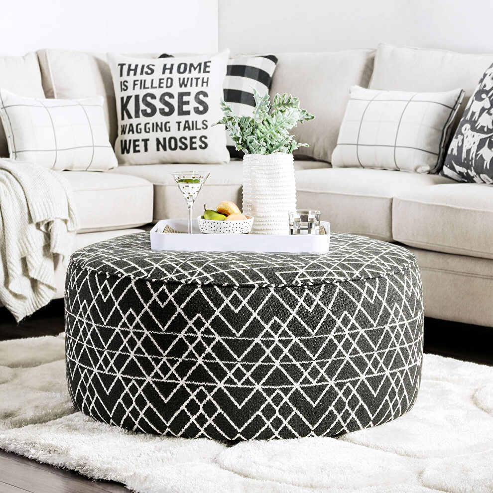 Black/pattern transitional ottoman by Furniture of America