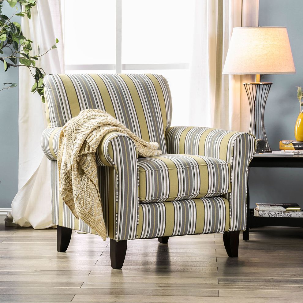 Chenille fabric striped casual style chair by Furniture of America