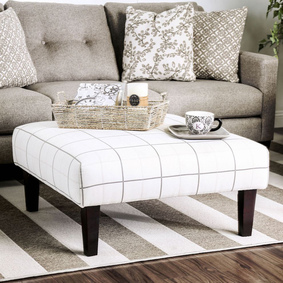 Ivory/Pattern Transitional Ottoman by Furniture of America