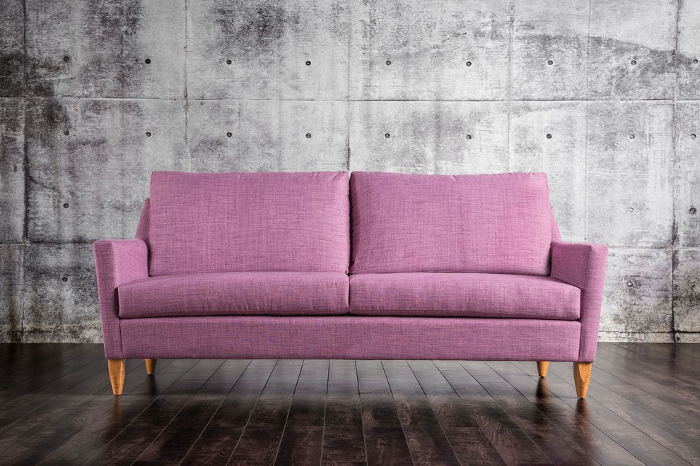 US-made purple fabric mid-century style sofa by Furniture of America