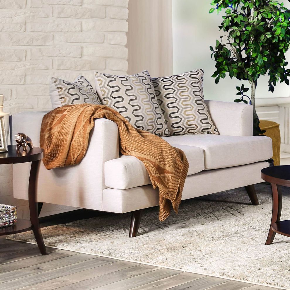 Beige chenille fabric casual style loveseat by Furniture of America