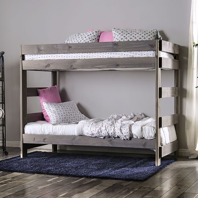 Gray plank style construction twin/twin bunk bed by Furniture of America