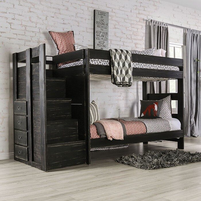 Black plank style construction twin/twin bunk bed by Furniture of America
