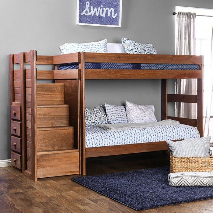 Mahogany plank style construction twin/twin bunk bed by Furniture of America