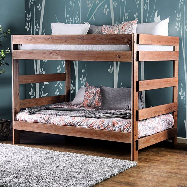 Mahogany plank style construction full/full bunk bed by Furniture of America