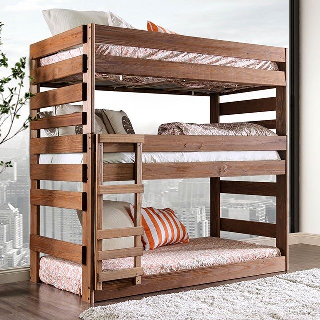 Twin triple decker kids bed in mahogany finish by Furniture of America