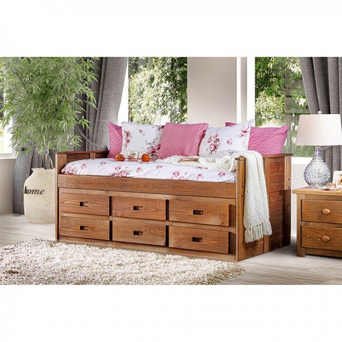 Mahogany american pine construction twin captain bed by Furniture of America