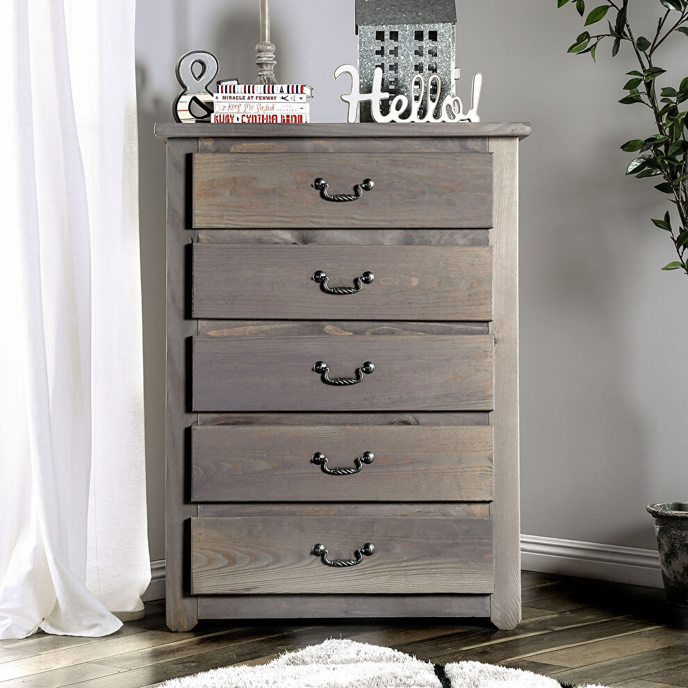 Weathered gray american pine wood construction chest by Furniture of America