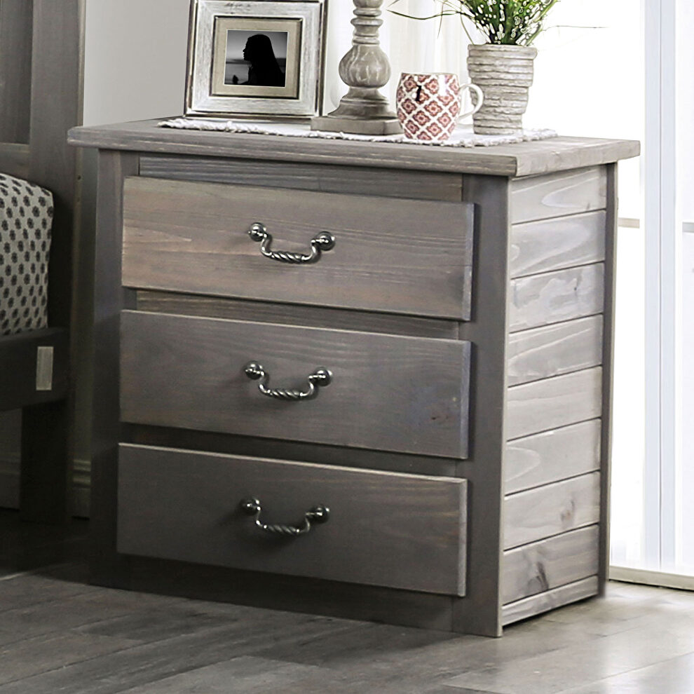 Weathered gray american pine wood construction nightstand by Furniture of America