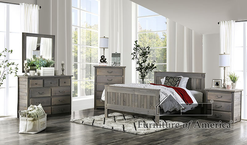 Weathered gray american pine wood construction bed by Furniture of America