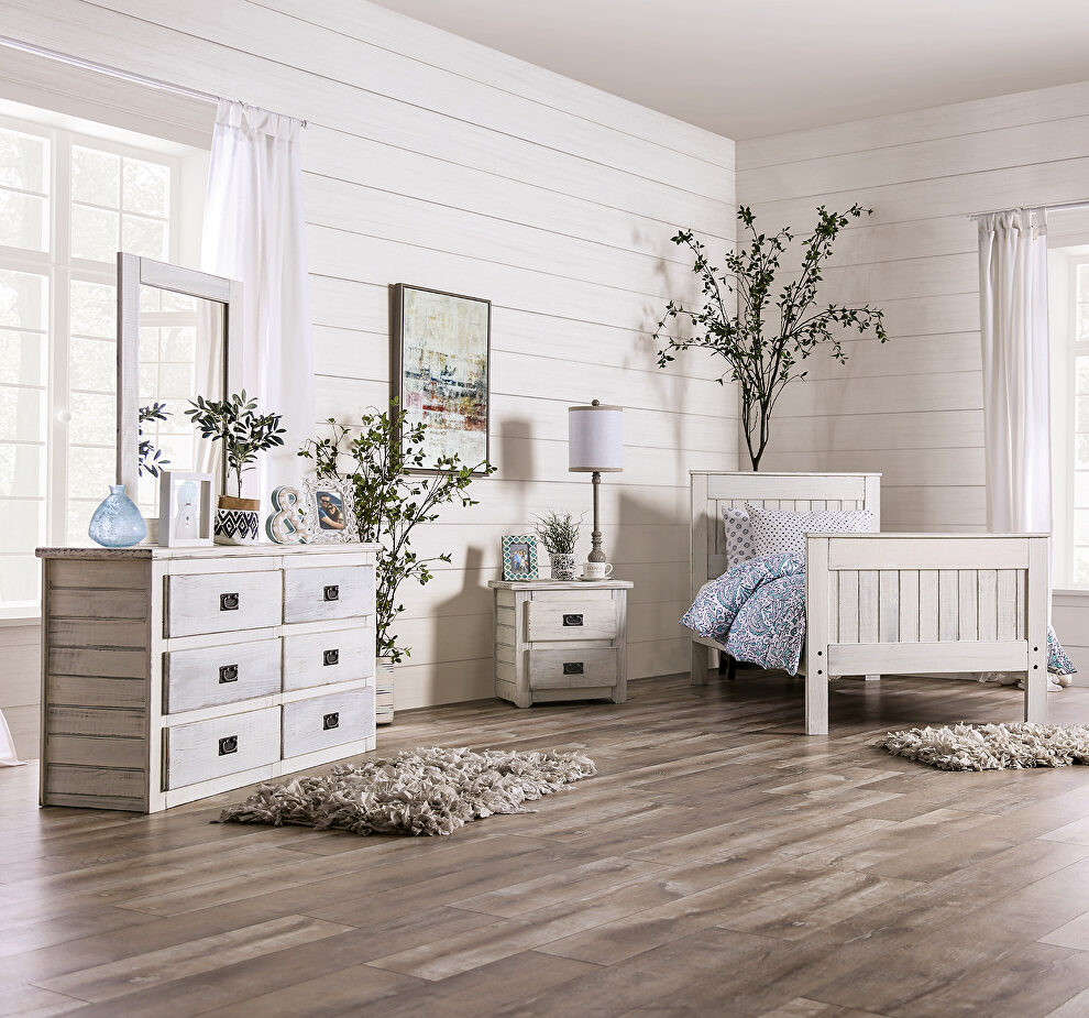 Rustic style weathered white finish youth bedroom by Furniture of America
