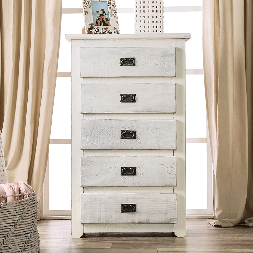 Wire-brushed white american pine wood construction chest by Furniture of America