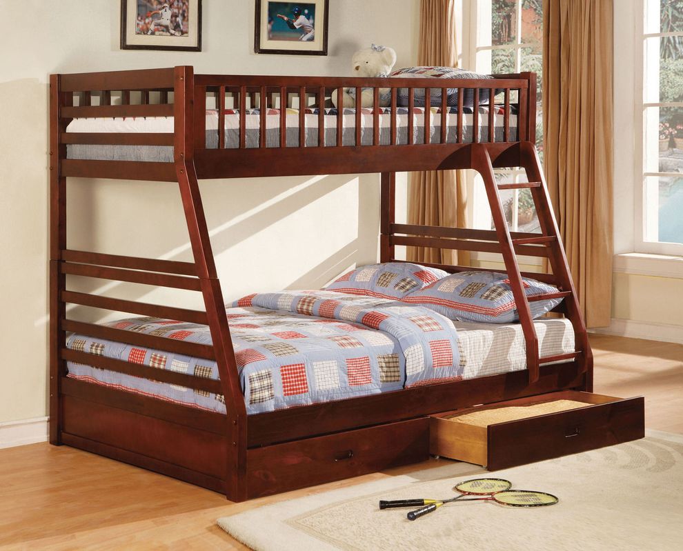 Twin over full bunk bed in cherry w/ drawers by Furniture of America
