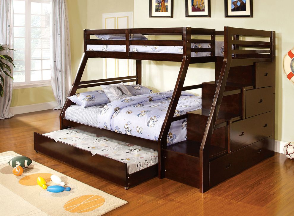 Twin/full bunk kids bed with built-in staircase by Furniture of America