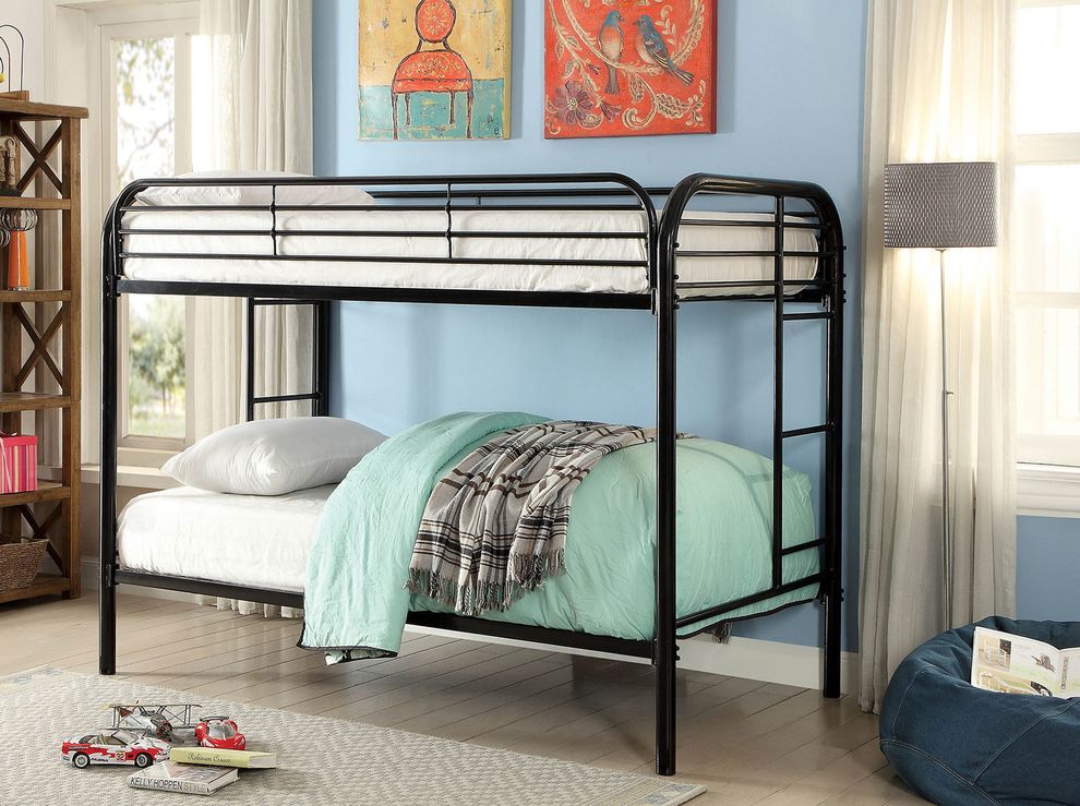 Twin-twin black metal kids bunk bed by Furniture of America