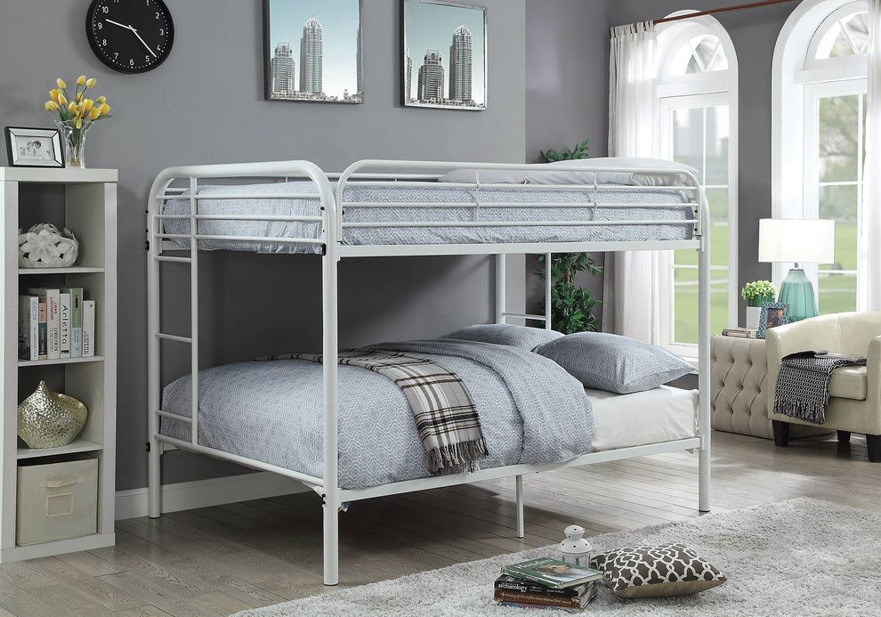 Full-full white metal kids bunk bed by Furniture of America