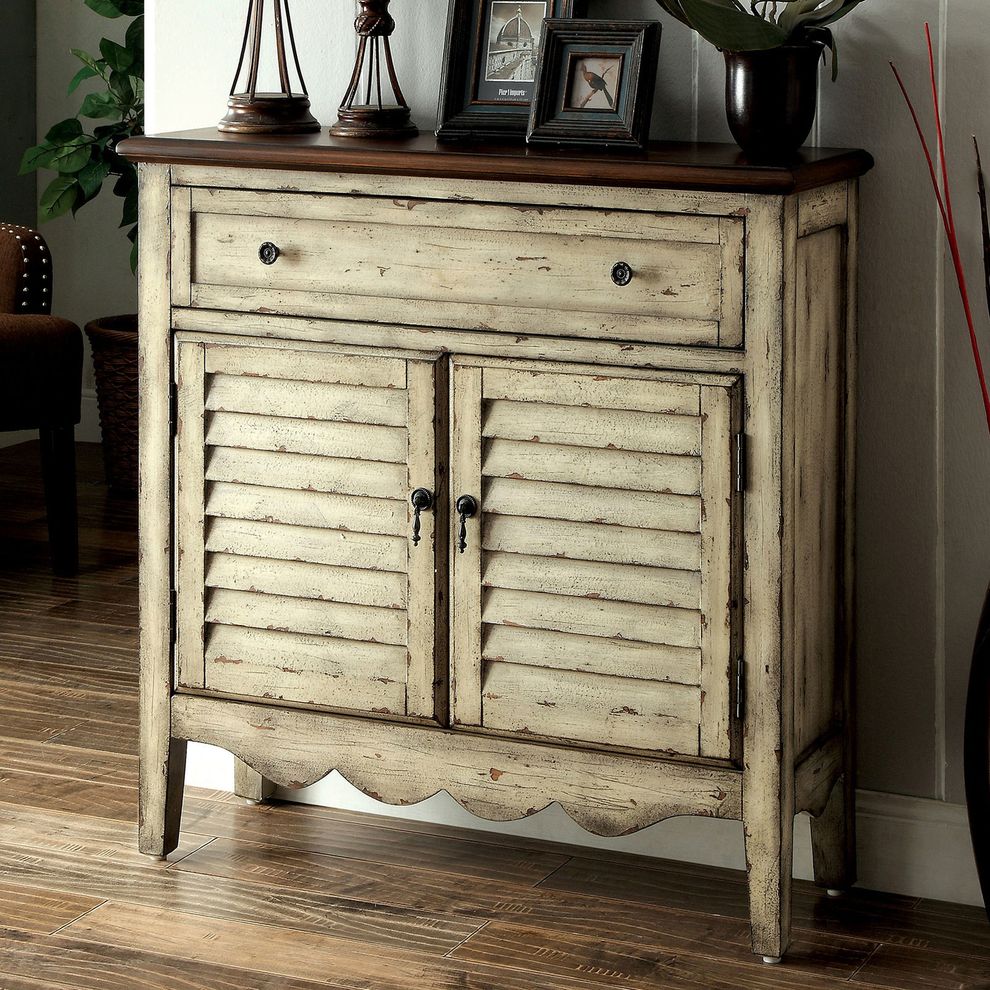 Antique white/brown rustic cabinet by Furniture of America