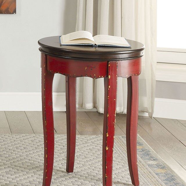 Two-tone design w/ antique brown top vintage style side table by Furniture of America