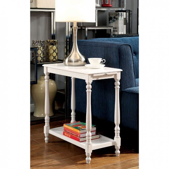 White transitional side table by Furniture of America