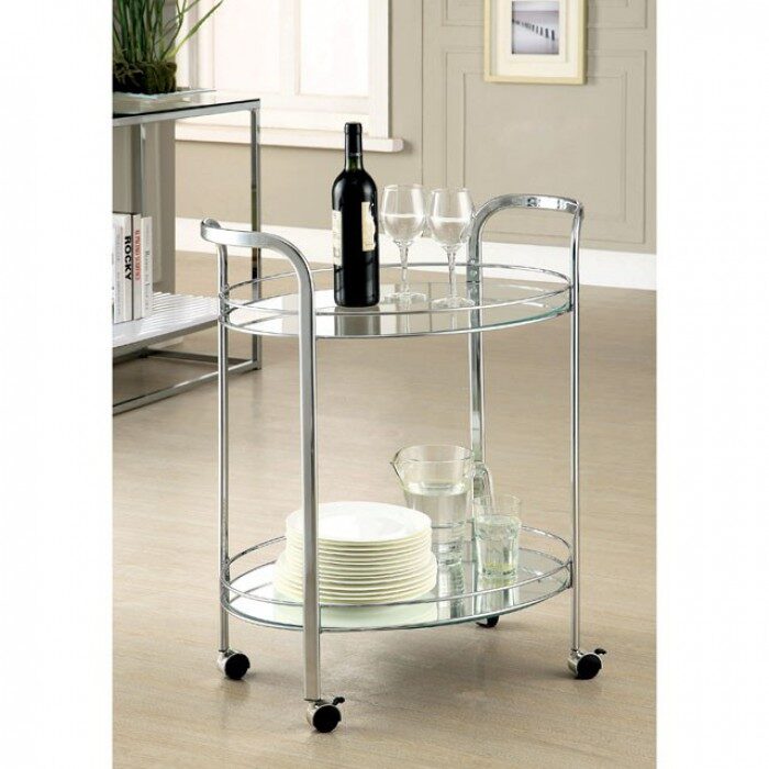 Chrome contemporary serving cart by Furniture of America