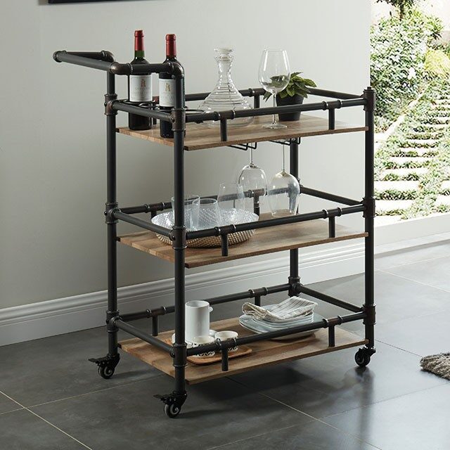 Sand black/natural industrial serving cart by Furniture of America