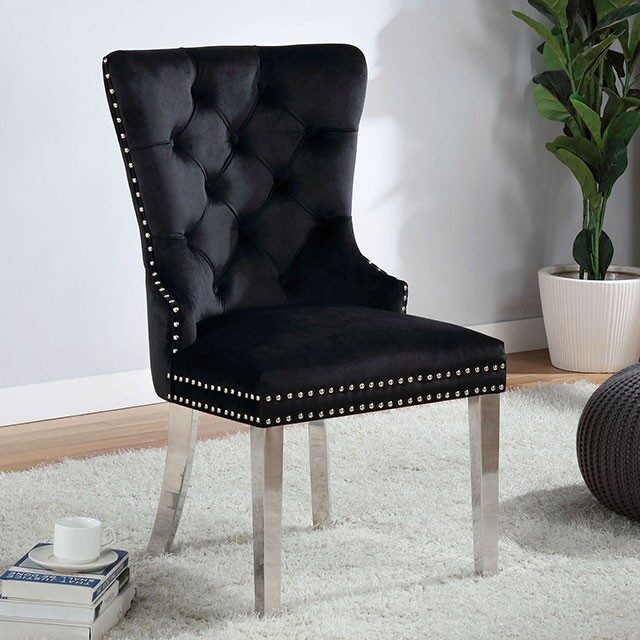 Black finish flannelette contemporary dining chair by Furniture of America