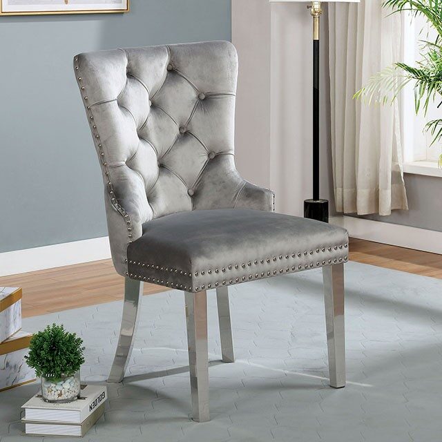 Gray finish flannelette contemporary dining chair by Furniture of America