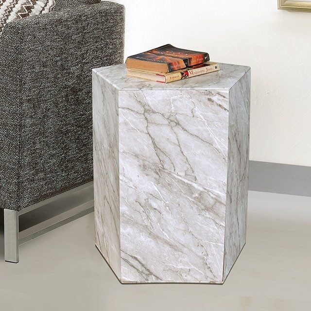 Faux marble polygon side table by Furniture of America