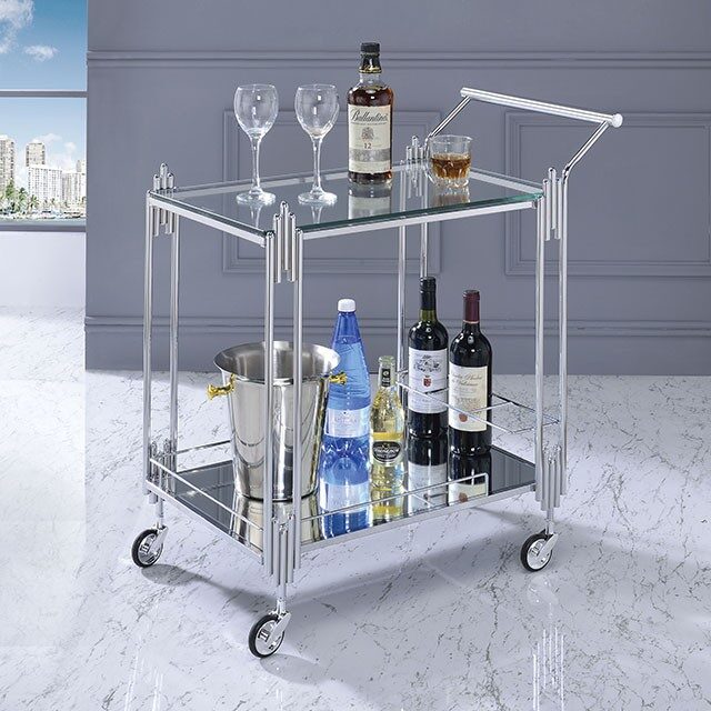 Chrome transitional serving cart by Furniture of America