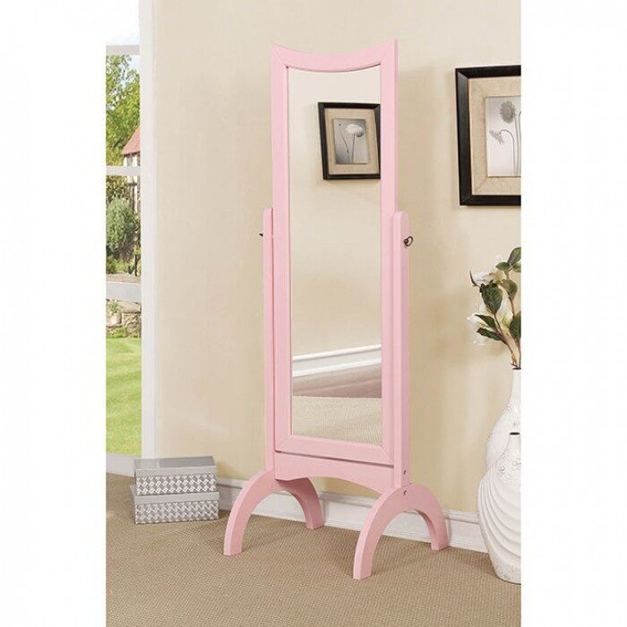 Pink finish contemporary standing mirror by Furniture of America