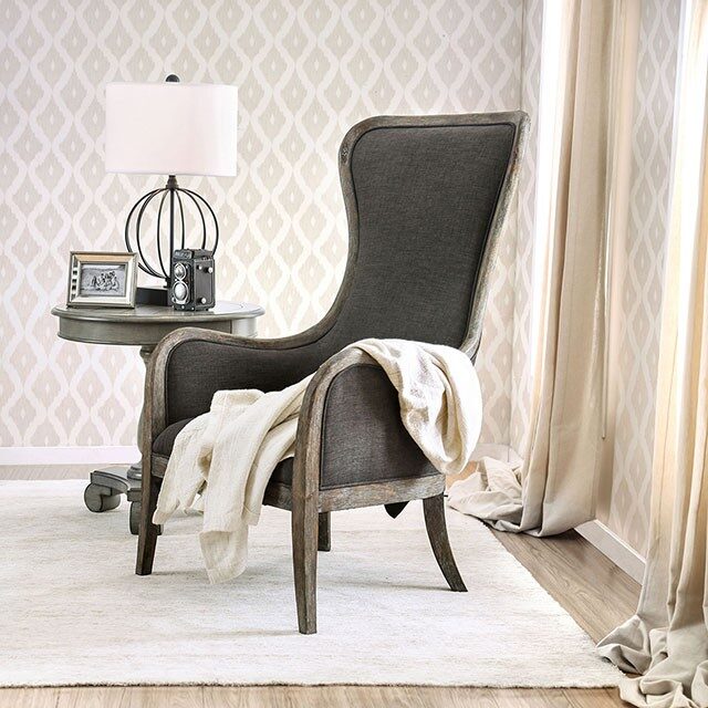 Gray fabric rustic accent chair by Furniture of America