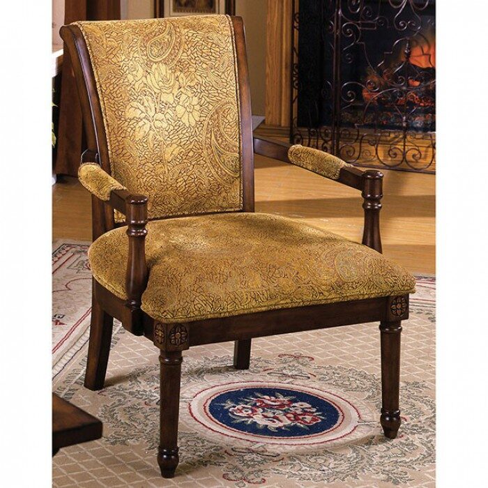 Tan padded fabric seat traditional accent chair by Furniture of America